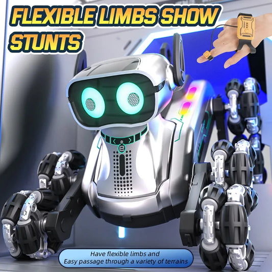 2.4ghz Contrôle Robot Chien Huit Roues Conduite Rc Chien Voiture Couleur Lumière Télécommande Robot Chiot Jouet Avec Son Tactile Oreille