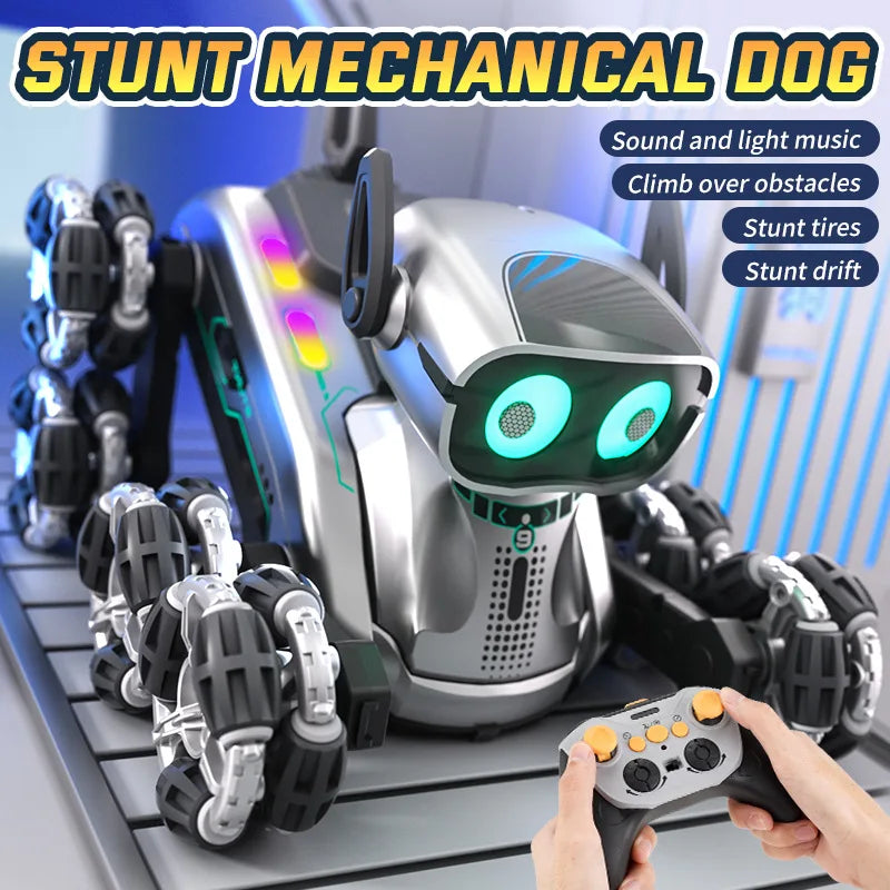 2.4ghz Contrôle Robot Chien Huit Roues Conduite Rc Chien Voiture Couleur Lumière Télécommande Robot Chiot Jouet Avec Son Tactile Oreille