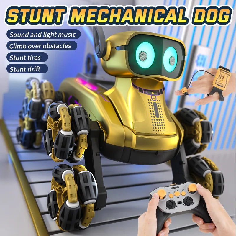 2.4ghz Contrôle Robot Chien Huit Roues Conduite Rc Chien Voiture Couleur Lumière Télécommande Robot Chiot Jouet Avec Son Tactile Oreille