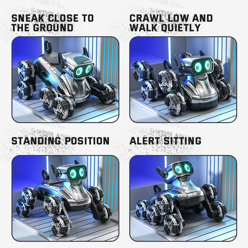 2.4ghz Contrôle Robot Chien Huit Roues Conduite Rc Chien Voiture Couleur Lumière Télécommande Robot Chiot Jouet Avec Son Tactile Oreille