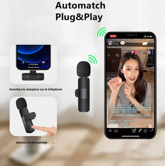 Vidéo Vlog Microphone de collier de Lavalier Microphone professionnel sans fil Microphone de poitrine pour téléphone portable Vlog sans fil
