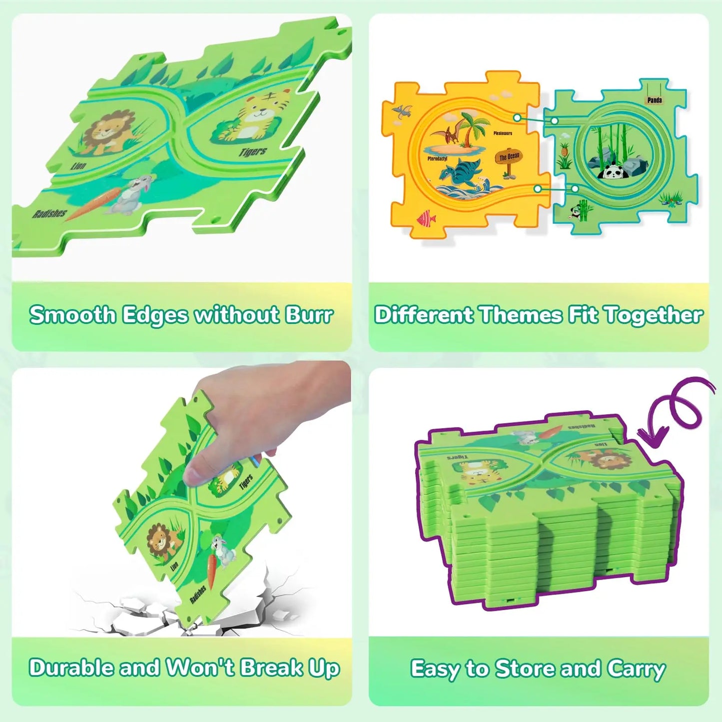 Puzzle de sol en plastique, adapté à 2 véhicules mignons, jeu de piste de voiture de course Montessori pour enfants