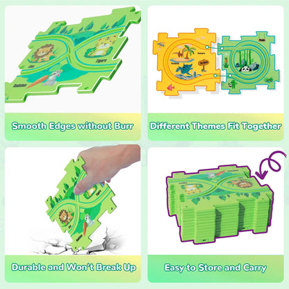 Puzzle de sol en plastique, adapté à 2 véhicules mignons, jeu de piste de voiture de course Montessori pour enfants