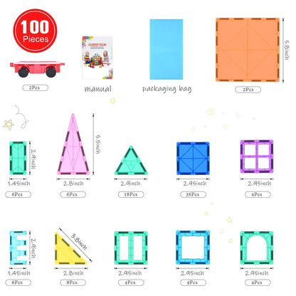 100 pièces jouets magnétiques carreaux de construction 3D blocs de construction magnétiques ensemble pour enfants STEM éducatif préscolaire aimant jouets pour les tout-petits
