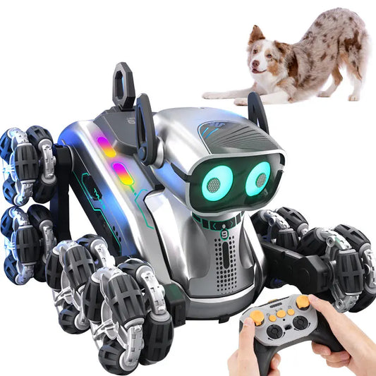 2.4ghz Contrôle Robot Chien Huit Roues Conduite Rc Chien Voiture Couleur Lumière Télécommande Robot Chiot Jouet Avec Son Tactile Oreille