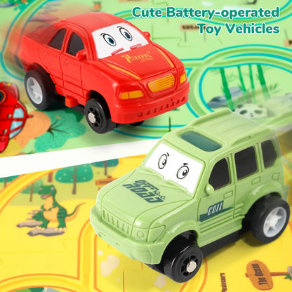 Puzzle de sol en plastique, adapté à 2 véhicules mignons, jeu de piste de voiture de course Montessori pour enfants