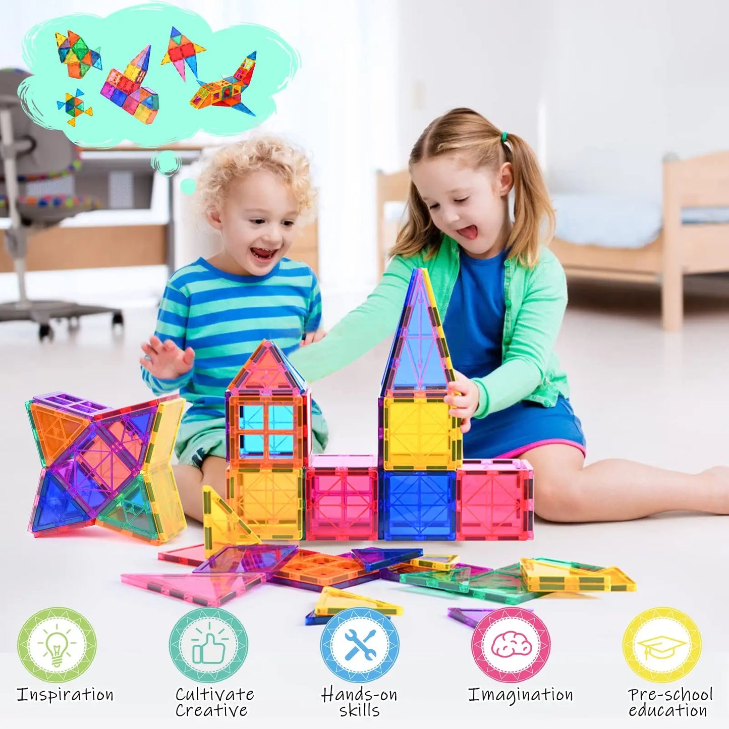 100 pièces jouets magnétiques carreaux de construction 3D blocs de construction magnétiques ensemble pour enfants STEM éducatif préscolaire aimant jouets pour les tout-petits